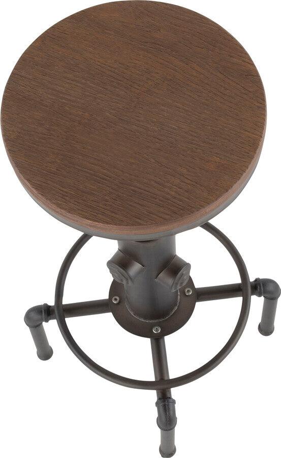 Lumisource Barstools - Hydra Industrial Barstool in Vintage Antique Metal and Brown Wood-Pressed Grain Bamboo