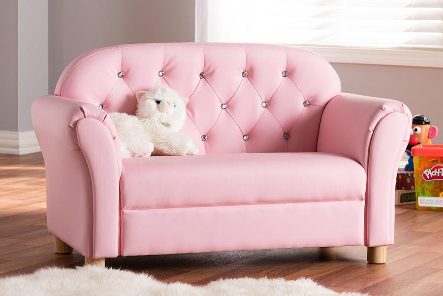 Wholesale Interiors Loveseats - Gemma Modern and Contemporary Pink Faux Leather 2-Seater Kids Loveseat