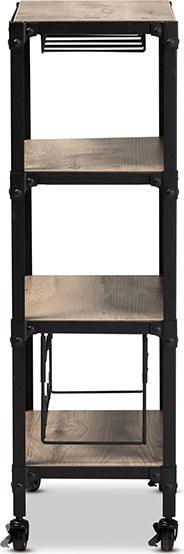Wholesale Interiors Bar Units & Wine Cabinets - Swanson Antique Black Textured Metal Distressed Oak Finished Wood Mobile Kitchen Bar Wine Cart