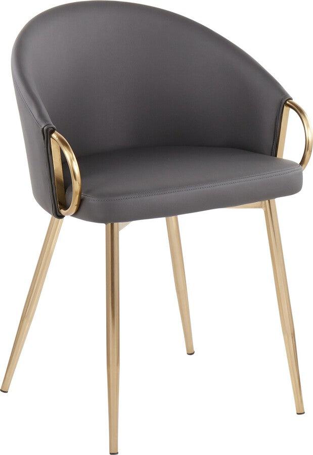 Lumisource Accent Chairs - Claire Contemporary/Glam Chair In Gold Metal & Grey Faux Leather (Set of 2)