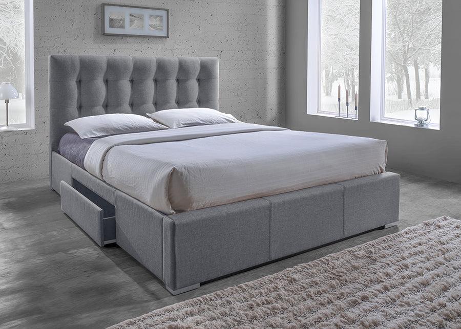 Wholesale Interiors Beds - Sarter Contemporary Grid-Tufted Grey Fabric Upholstered Storage King-Size Bed With 2-Drawer