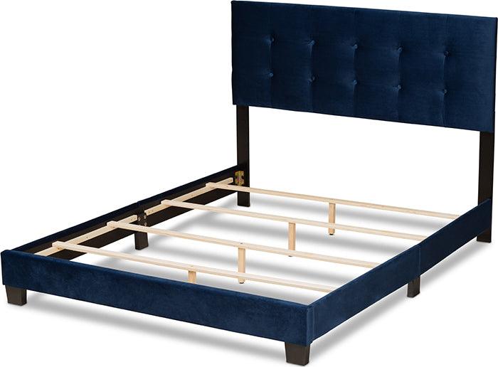 Wholesale Interiors Beds - Caprice Modern and Contemporary Glam Navy Blue Velvet Fabric Upholstered Queen Size Panel Bed