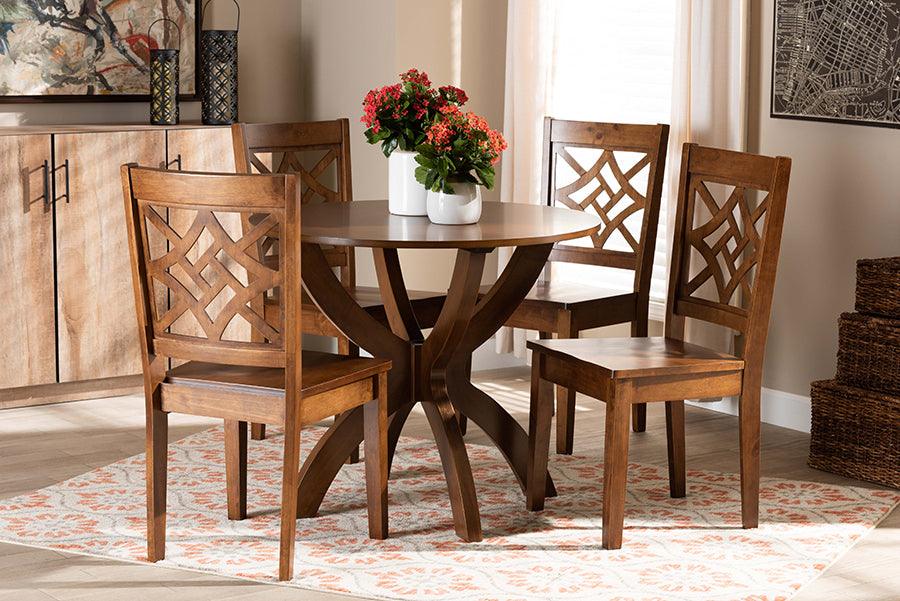 Wholesale Interiors Dining Sets - Anila Walnut Brown Finished Wood 5-Piece Dining Set