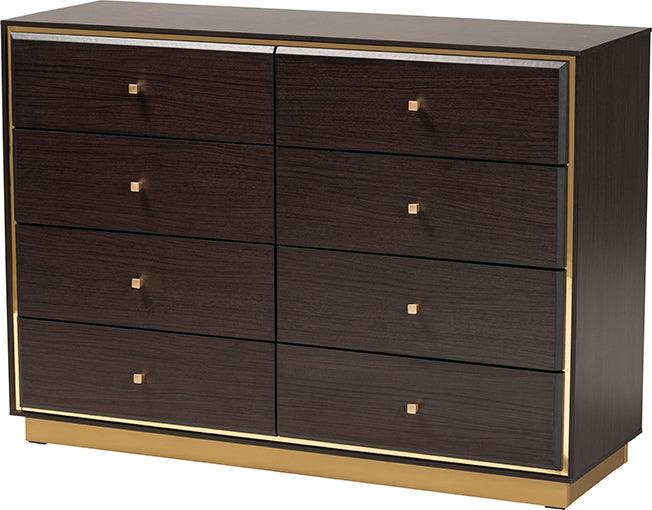 Wholesale Interiors Bedroom Sets - Arcelia Two-Tone Dark Brown and Gold Finished Wood Queen Size 5-Piece Bedroom Set