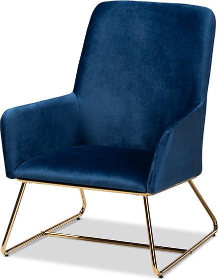 Wholesale Interiors Accent Chairs - Sennet Glam And Luxe Navy Blue Velvet Fabric Upholstered Gold Finished Armchair