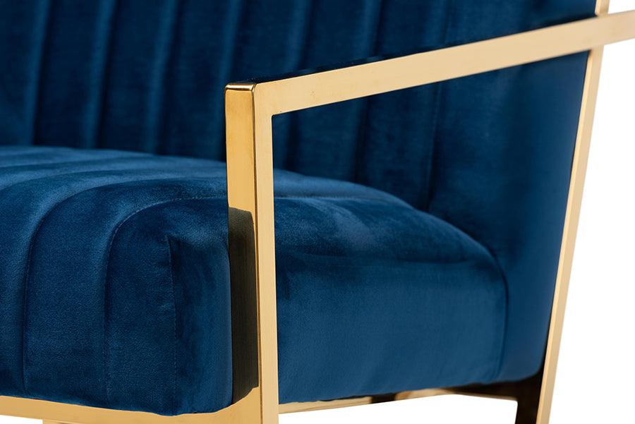 Wholesale Interiors Accent Chairs - Janelle Luxe and Glam Royal Blue Velvet and Gold Living Room Accent Chair