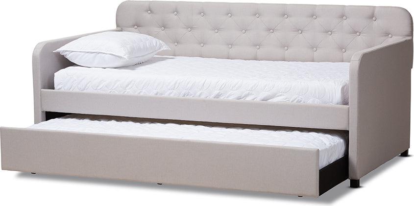 Wholesale Interiors Daybeds - Camelia Modern Beige Fabric Twin Size Sofa Daybed with Roll-Out Trundle Bed