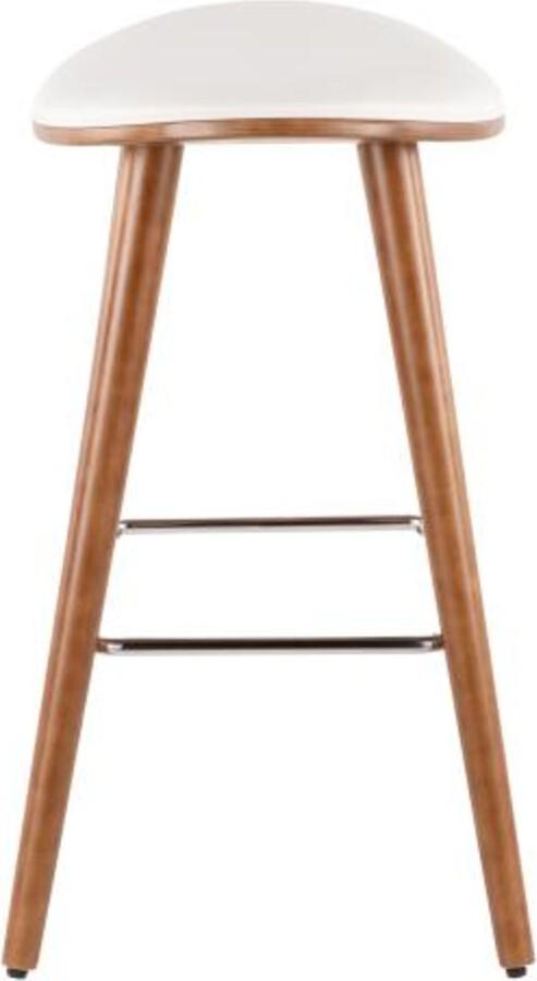 Lumisource Barstools - Saddle 26" Mid-Century Modern Counter Stool in Walnut & White Faux Leather - Set of 2