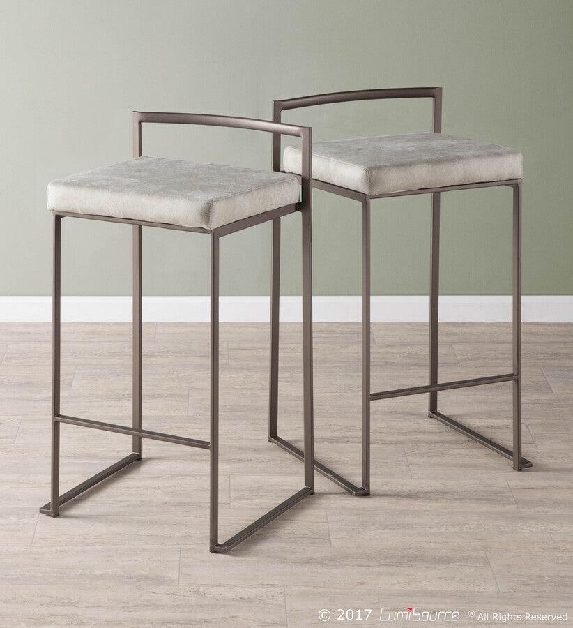 Lumisource Barstools - Fuji Stackable Counter Stool in Antique with Light Grey Fabric Cushion - Set of 2