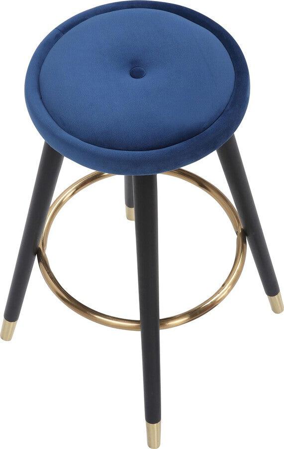 Lumisource Barstools - Cavalier Glam Counter Stool in Black Wood & Blue Velvet with Gold Accent - Set of 2