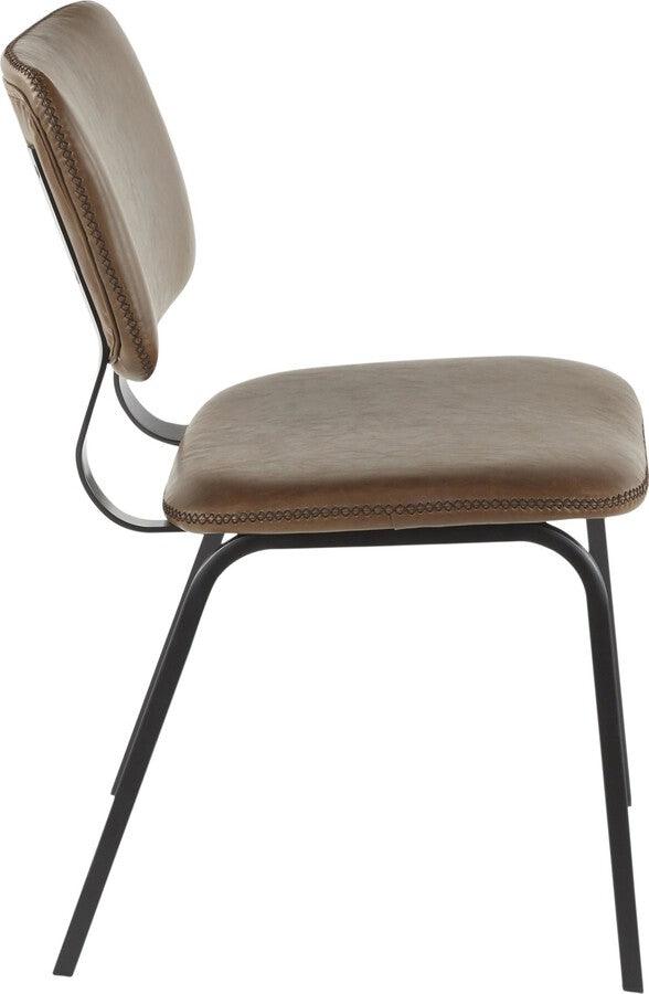 Lumisource Dining Chairs - Foundry Contemporary Chair in Black Metal and Espresso Faux Leather with Brown - Set of 2