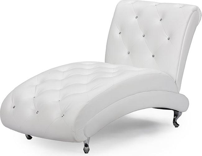 Wholesale Interiors Accent Chairs - Pease Contemporary White Faux Leather Upholstered Crystal Button Tufted Chaise Lounge