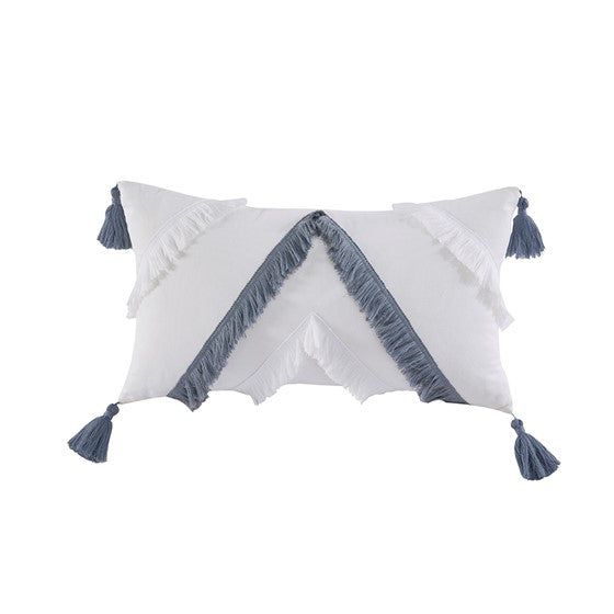 Olliix.com Pillows & Throws - Cotton Oblong Pillow with tassels Off White/Blue