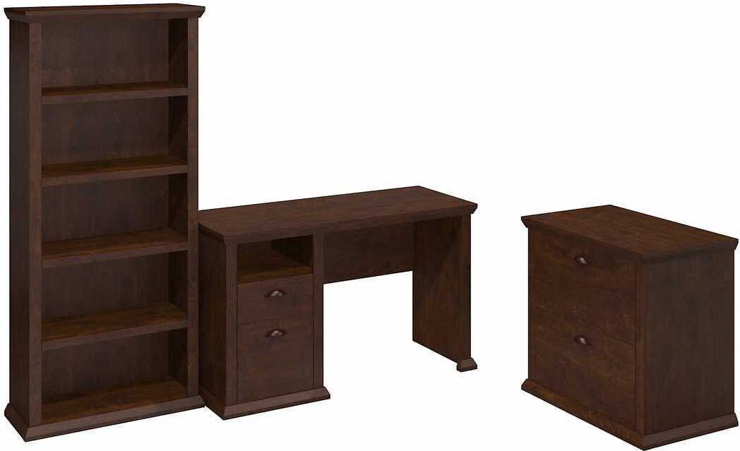 Bush Business Furniture Desks - 50W Home Office Desk with Lateral File Cabinet & Bookcase Antique Cherry