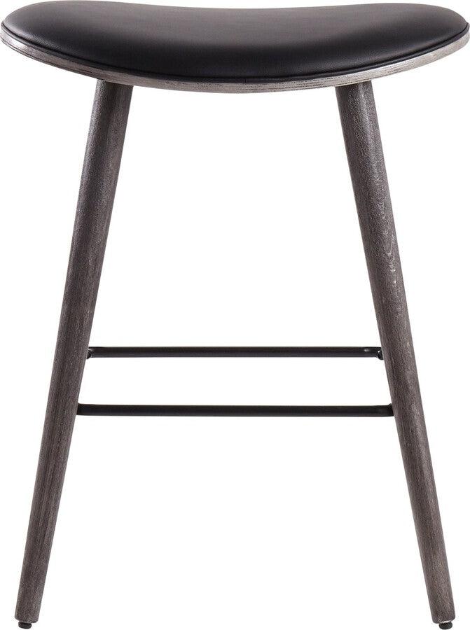 Lumisource Barstools - Saddle 26" Contemporary Counter Stool in Grey Wood & Black Faux Leather- Set of 2