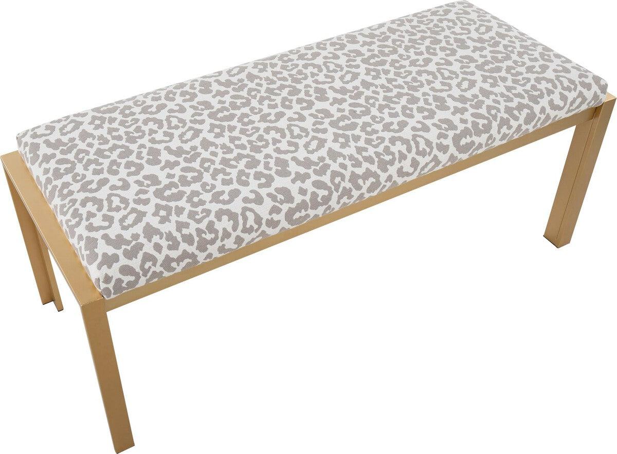 Lumisource Benches - Fuji Contemporary Bench In Gold Metal & Grey Leopard Fabric