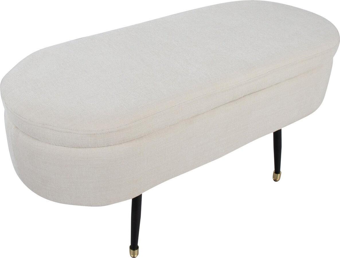 Lumisource Benches - Harvey Contemporary Storage Bench In Black Metal & Cream Fabric With Gold Metal Accent