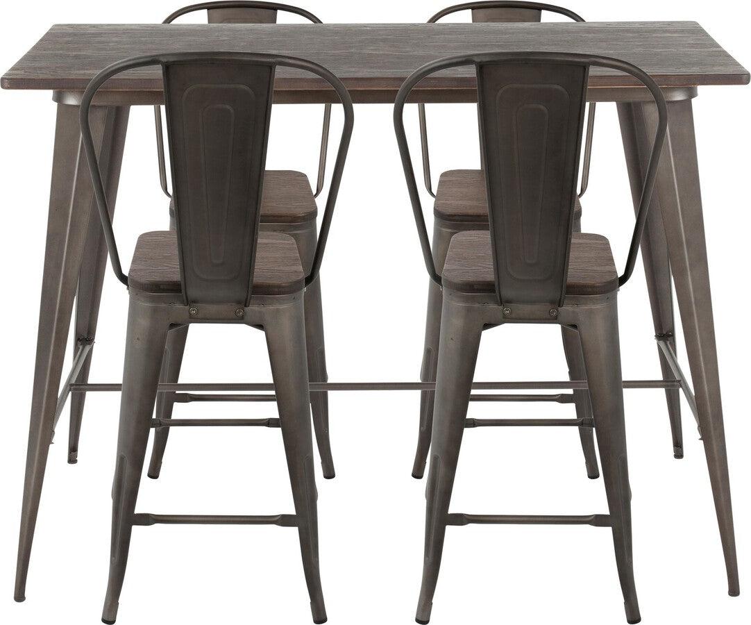 Lumisource Dining Sets - Oregon 5-Piece Industrial High Back Counter Set In Antique & Espresso Wood-Pressed Grain Bamboo