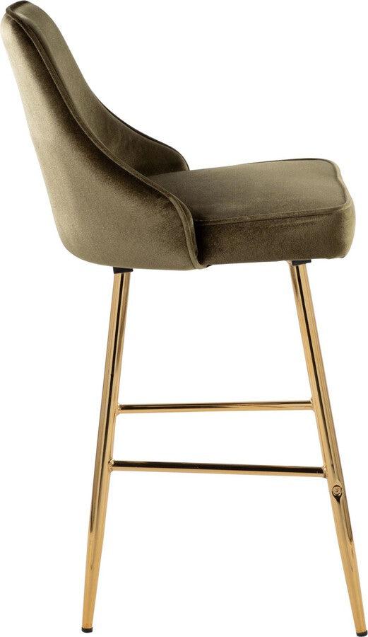 Lumisource Barstools - Marcel 25" /Glam Fixed-Height Counter Stool In Gold Metal & Green Velvet (Set of 2)