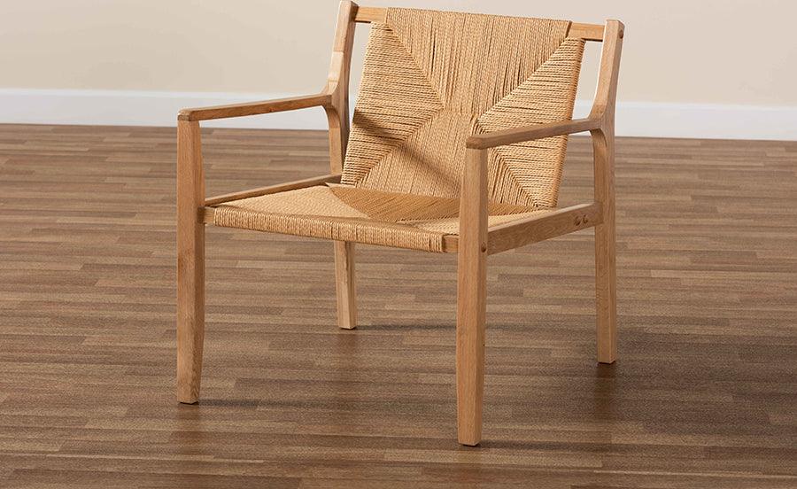 Wholesale Interiors Accent Chairs - Delaney Mid-Century Modern Oak Brown Finished Wood and Hemp Accent Chair