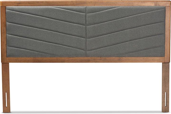 Wholesale Interiors Headboards - Iden Dark Grey Fabric Upholstered and Walnut Brown Finished Wood Full Size Headboard