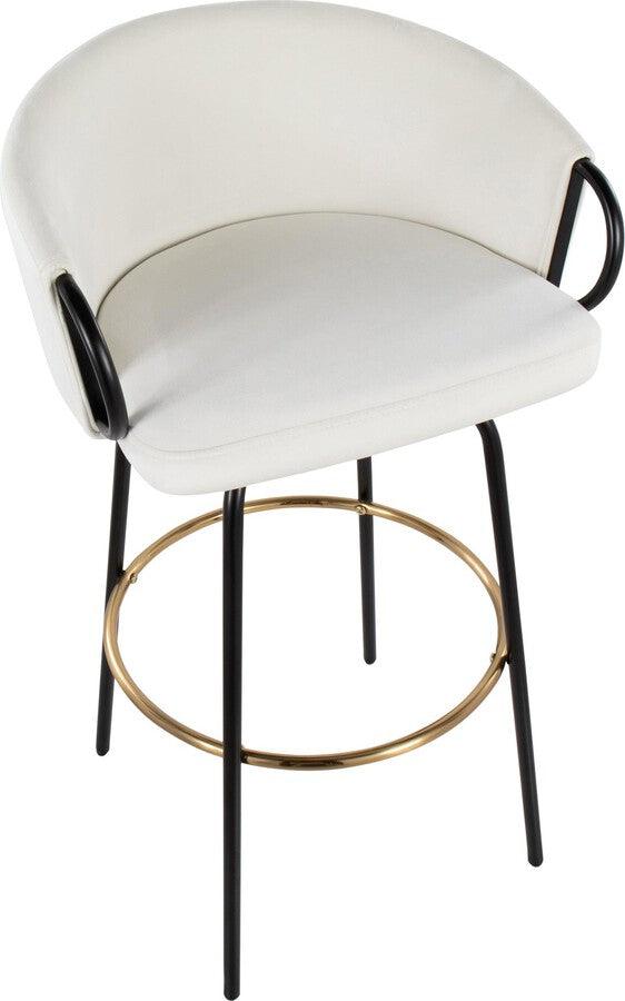 Lumisource Barstools - Claire /Glam Barstool In Black Metal & Cream Velvet With Gold Metal Footrest (Set of 2)