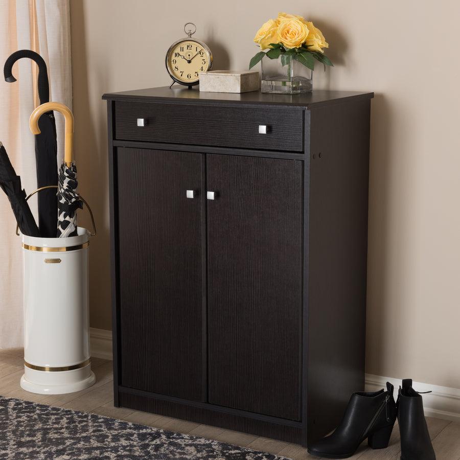 Wholesale Interiors Shoe Storage - Dariell Modern and Contemporary Wenge Brown Finished Shoe Cabinet