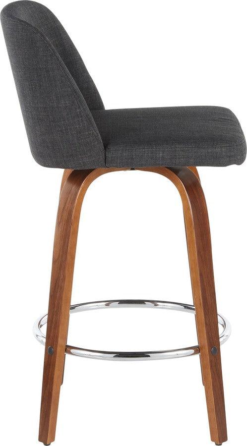 Lumisource Barstools - Toriano Mid-Century Counter Stool in Walnut & Charcoal Fabric - Set of 2
