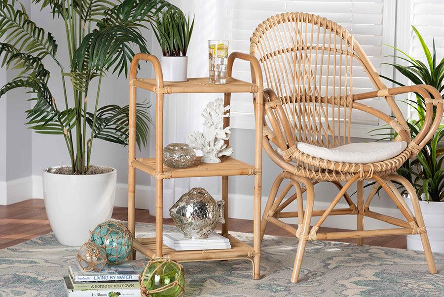 Wholesale Interiors Bookcases & Display Units - Barras Modern Bohemian Natural Brown Finished Rattan 3-Tier Display Shelf