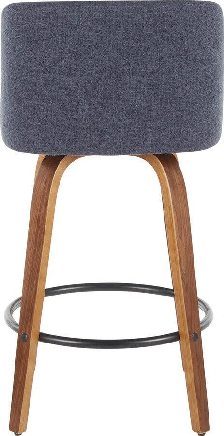 Lumisource Barstools - Toriano Modern Counter Stool in Walnut and Blue Fabric - (Set of 2)