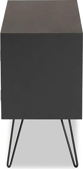 Wholesale Interiors Buffets & Sideboards - Davion Mid-Century Modern Brown Wood and Black Metal 2-Door Sideboard Buffet
