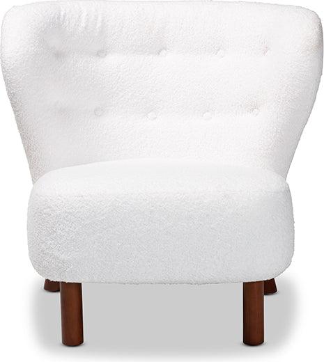 Wholesale Interiors Accent Chairs - Cabrera Modern and Contemporary White Boucle and Walnut Brown Wood Accent Chair