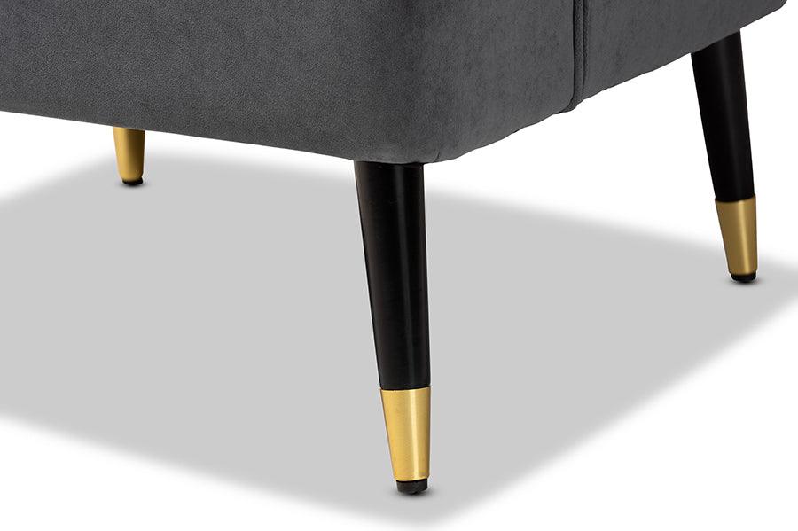 Wholesale Interiors Accent Chairs - Ellard Modern Grey Velvet and Two-Tone Brown and Gold Wood Accent Chair