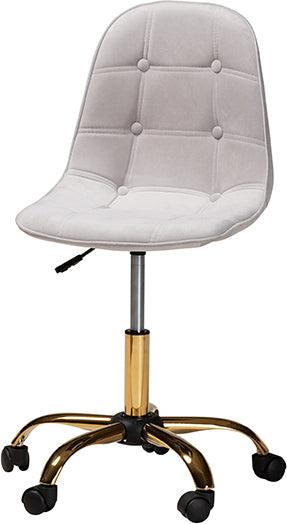 Wholesale Interiors Task Chairs - Kabira Contemporary Glam and Luxe Grey Velvet Fabric and Gold Metal Swivel Office chair