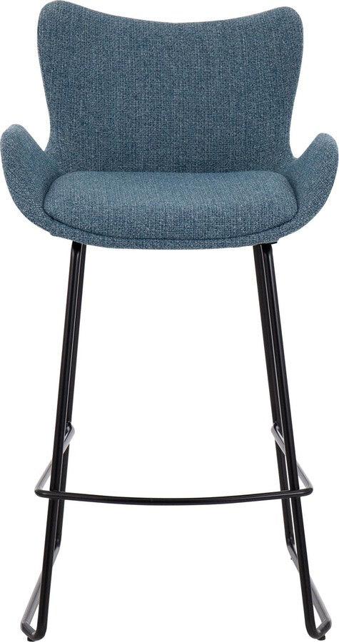 Lumisource Barstools - Tara 26" Fixed Height Counter Stool In Black Metal & Blue Noise Fabric (Set of 2)