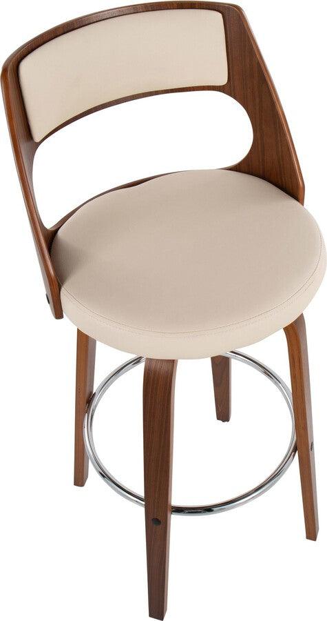 Lumisource Barstools - Cecina Barstool With Swivel In Walnut & Cream Faux Leather (Set of 2)