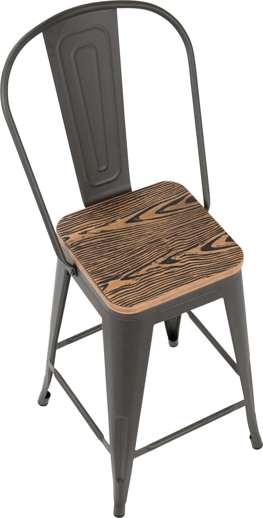 Lumisource Barstools - Oregon High Back Counter Stool Gray & Brown (Set of 2)