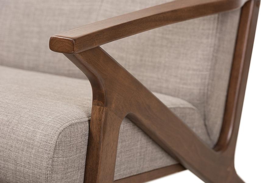 Wholesale Interiors Accent Chairs - Bianca Mid-Century Modern Walnut Wood Light Grey Fabric Tufted Lounge Chair