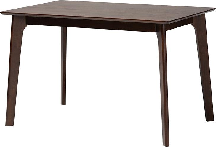 Wholesale Interiors Dining Sets - Helene Mid-Century Modern Cream Fabric And Dark Brown Finished Wood 5-Piece Dining Set