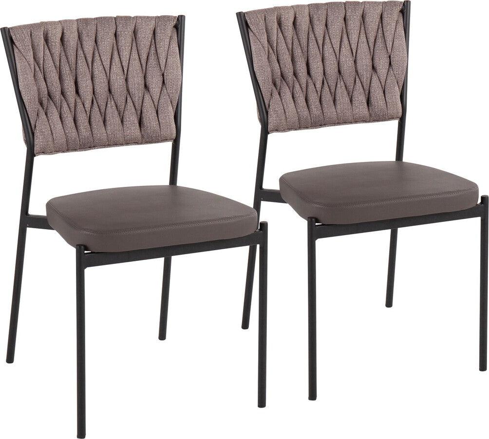 Lumisource Accent Chairs - Braided Tania Contemporary Chair In Black Metal, Grey Faux Leather, & Light Brown Fabric (Set of 2)