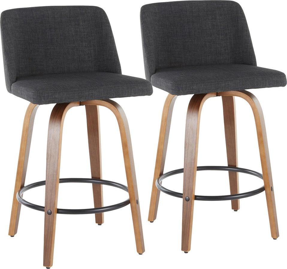 Lumisource Barstools - Toriano Century Modern Counter Stool Walnut and Charcoal Fabric - Set of 2