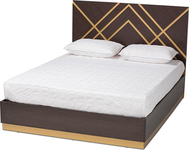 Wholesale Interiors Beds - Arcelia Contemporary Two-Tone Dark Brown and Gold Wood Queen Size Platform Bed