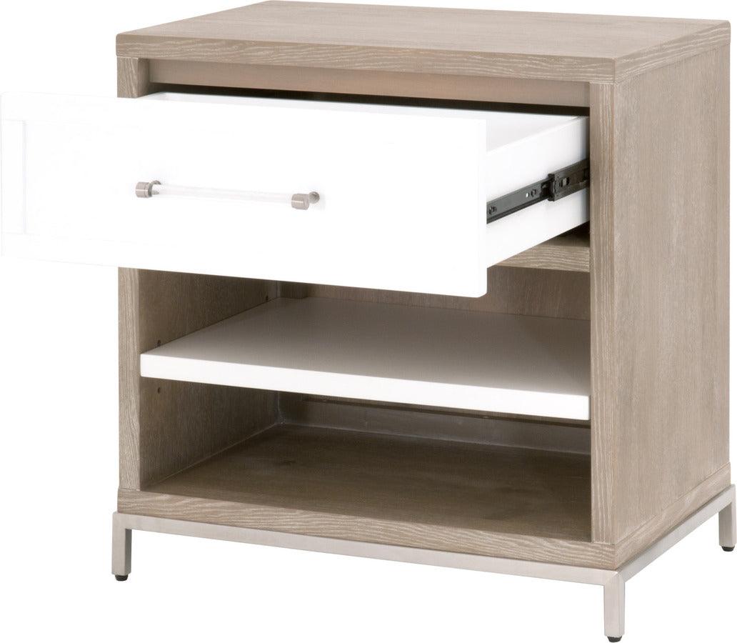 Essentials For Living Nightstands & Side Tables - Wrenn 1-Drawer Nightstand Natural Gray Acacia, Matte White, Brushed Stainless Steel