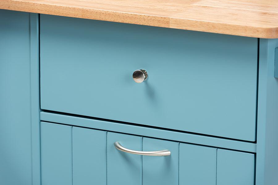 Wholesale Interiors Bar Units & Wine Cabinets - Liona Modern and Contemporary Sky Blue Finished Wood Kitchen Storage Cart