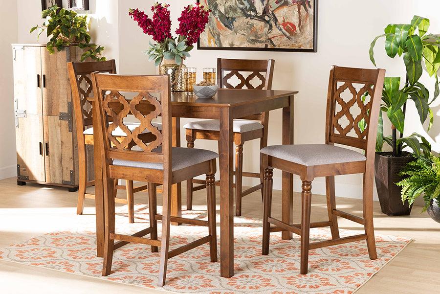 Wholesale Interiors Dining Sets - Ramiro Grey Fabric Upholstered and Walnut Brown Finished Wood 5-Piece Pub Set