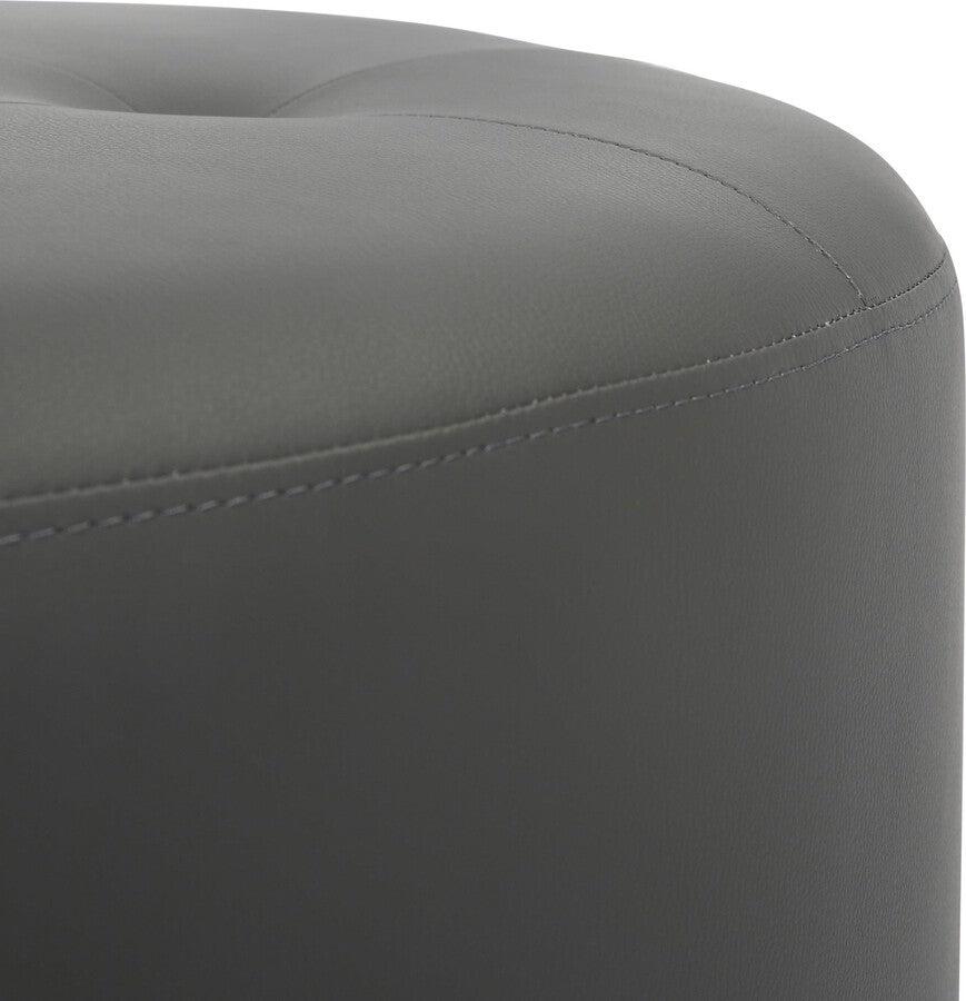 Lumisource Ottomans & Stools - Mason Round Swivel 26" Contemporary Ottoman In Chrome Metal & Grey Faux Leather