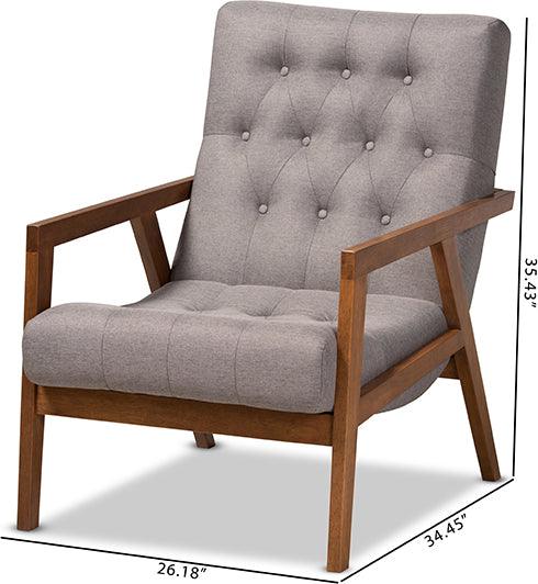 Wholesale Interiors Accent Chairs - Naeva Mid-Century Modern Grey Fabric Upholstered Walnut Finished Wood Armchair