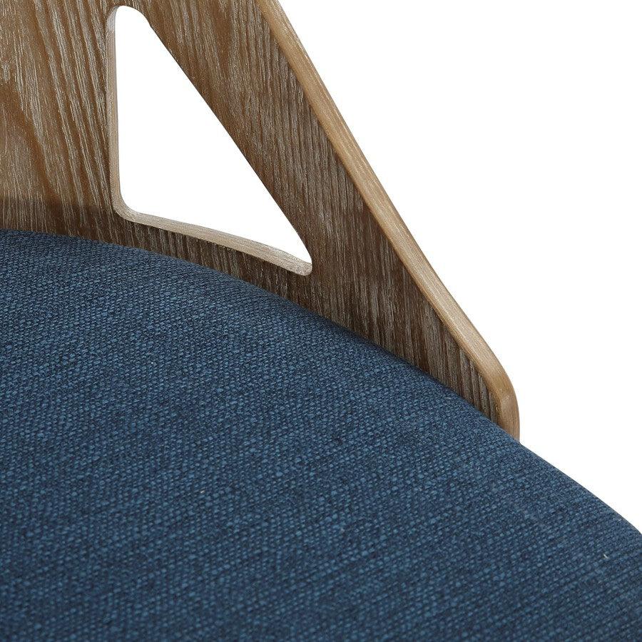 Lumisource Accent Chairs - Charlotte Farmhouse Chair In White Washed Wood & Blue Fabric (Set of 2)