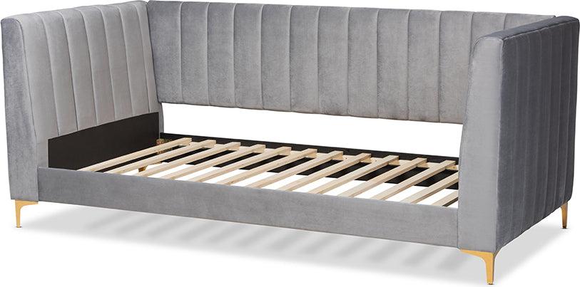 Wholesale Interiors Daybeds - Oksana Modern Contemporary Grey Velvet and Gold Twin Size Daybed