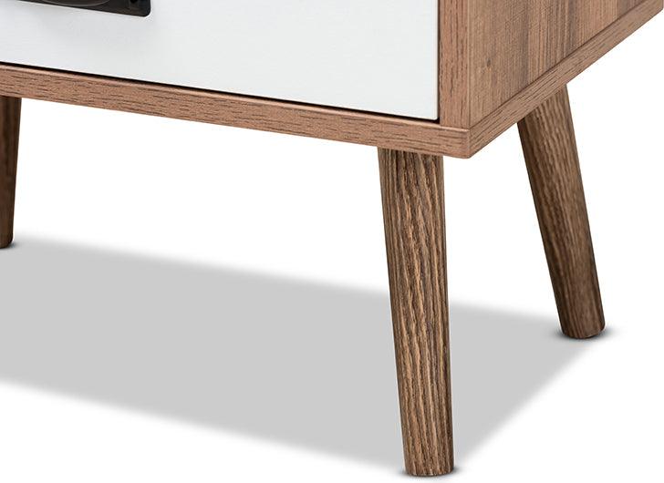 Wholesale Interiors Nightstands & Side Tables - Hubbard Mid-Century Modern Brown and White Wood and Black Metal 1-Drawer Nightstand